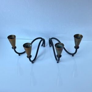 Vintage Nilsjohan Sweden Brass & Iron Candleholders (Pair)